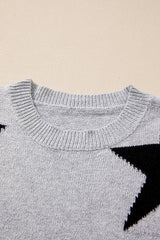 Gray Star Pattern Drop Shoulder Sweater Sweaters JT's Designer Fashion