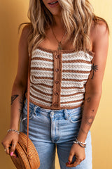 Chestnut Striped Buttoned Cropped Knitted Vest Sweaters & Cardigans JT's Designer Fashion