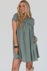 Mist Green Frilled Gathered Seam Round Neck T Shirt Dress T Shirt Dresses JT's Designer Fashion