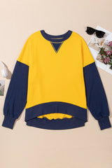 Yellow Color Block Thumbhole Sleeve Drop Shoulder Sweatshirt Sweatshirts & Hoodies JT's Designer Fashion