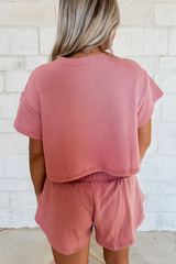 Blossom Sequined Lobster Patched Crop Tee and High Waist Short Set Graphic Sets JT's Designer Fashion