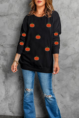 Black Halloween Pumpkin Graphic Drop Shoulder Sweatshirt Graphic Sweatshirts JT's Designer Fashion