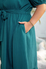 Skobeloff Frilled U Neck Puff Sleeve Belted Ruffle Hem Plus Size Midi Dress Plus Size Mini Dresses JT's Designer Fashion