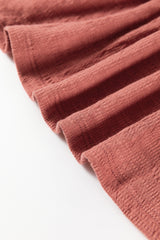 Mineral Red Solid Color Textured Frilled Trim V Neck Puff Sleeve Blouse Blouses & Shirts JT's Designer Fashion