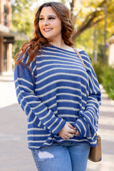 Sky Blue Stripe Drop Shoulder Casual Sweater Sweaters JT's Designer Fashion