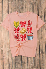 Pink Summer Food Bow Crawfish Printed T Shirt Graphic Tees JT's Designer Fashion
