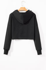 Black Solid Drop Shoulder Drawstring Cropped Hoodie Sweatshirts & Hoodies JT's Designer Fashion