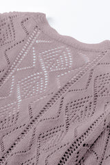 Purple Hollow-out Openwork Knit Cardigan Cardigans JT's Designer Fashion