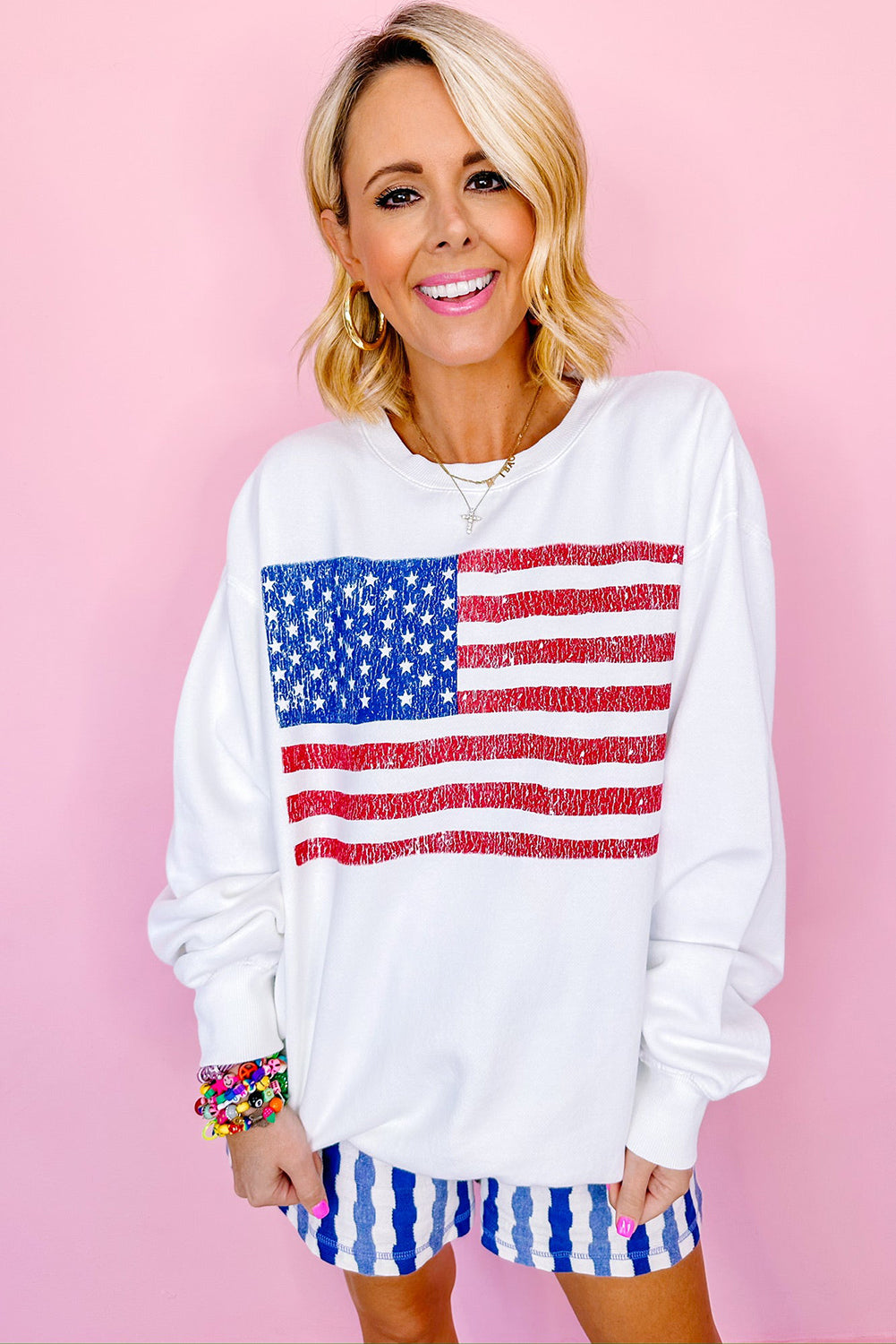 White American Flag Graphic Drop Shoulder Loose Sweatshirt Sweatshirts & Hoodies JT's Designer Fashion