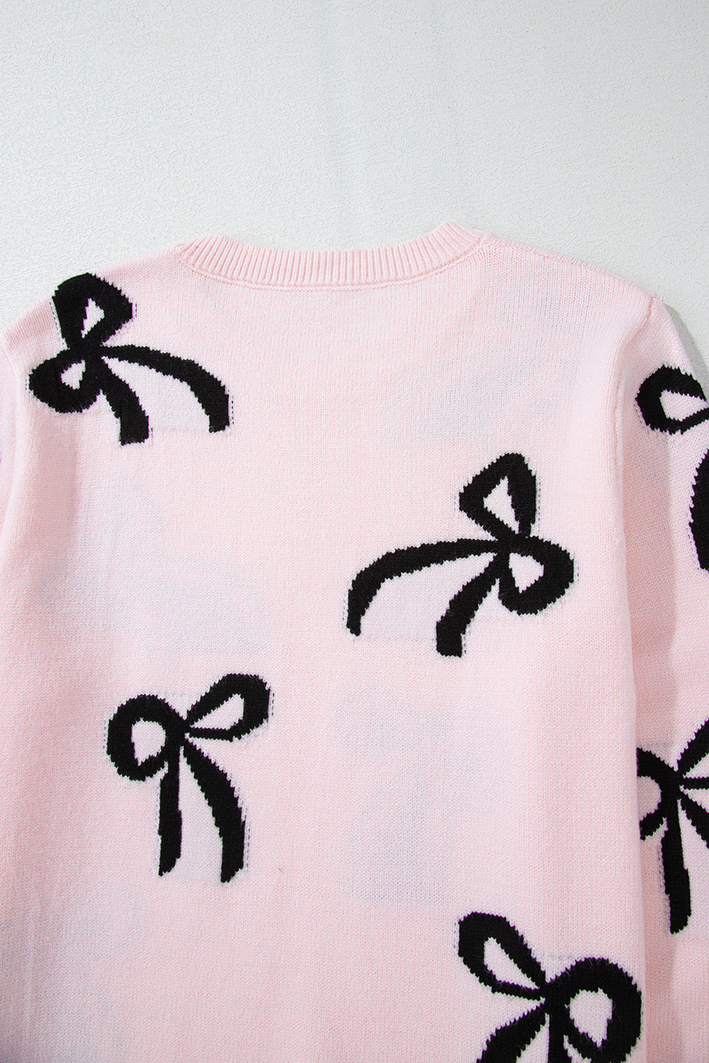 Light Pink Bow Pattern Knitted Loose Fit Sweater Sweaters JT's Designer Fashion