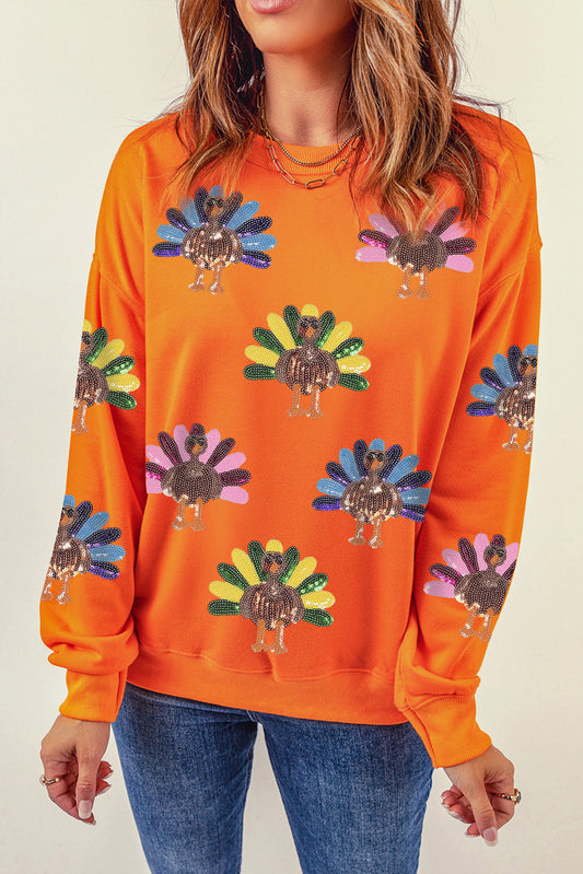 Orange Colorful Turkey Thanksgiving Graphic Sweatshirt Graphic Sweatshirts JT's Designer Fashion