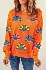 Orange Colorful Turkey Thanksgiving Graphic Sweatshirt Graphic Sweatshirts JT's Designer Fashion