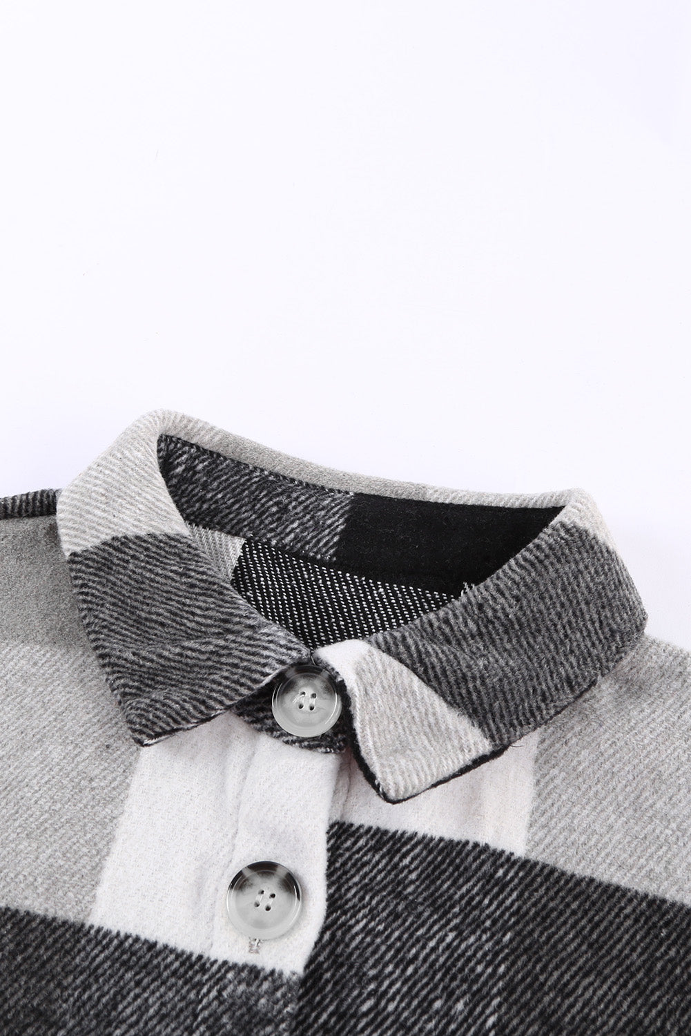 Gray Plaid Color Block Buttoned Long Sleeve Jacket with Pocket Plaid Shackets JT's Designer Fashion