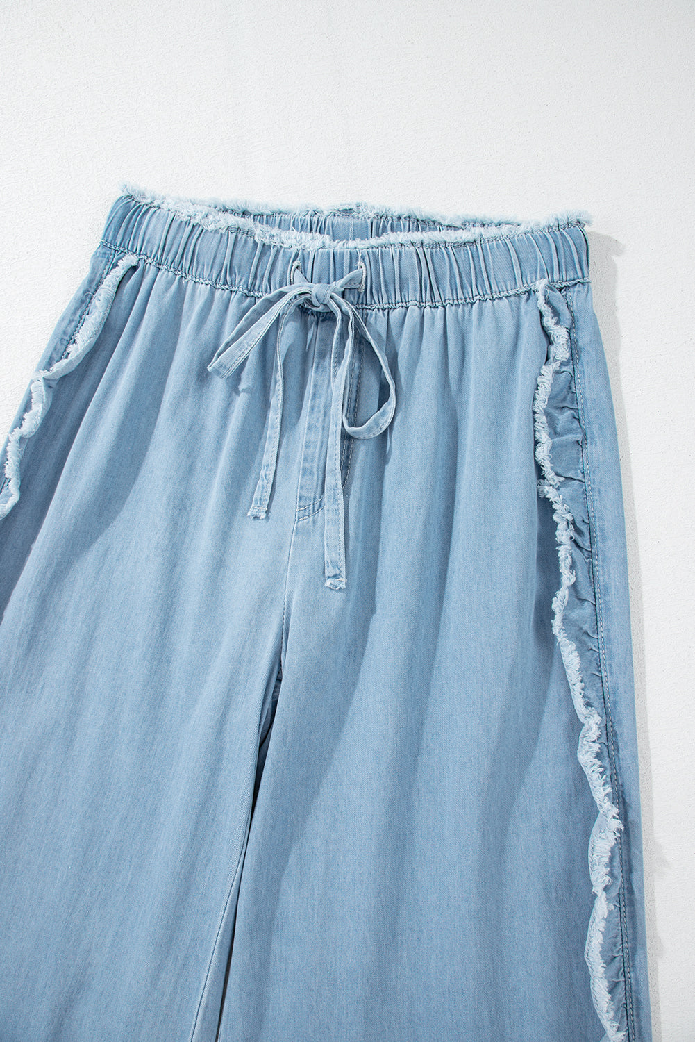 Myosotis Light Wash Raw Hem Ruffled Wide Leg Jeans Jeans JT's Designer Fashion