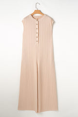 Smoke Gray Textured Buttoned Wide Leg Sleeveless Jumpsuit Jumpsuits & Rompers JT's Designer Fashion