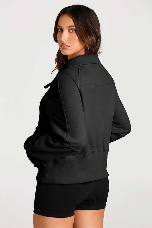 Black Quarter Zip Stand Neck Kangaroo Pocket Sweatshirt Sweatshirts & Hoodies JT's Designer Fashion