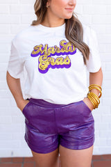 White Mardi Gras Sequin Graphic T-shirt Graphic Tees JT's Designer Fashion