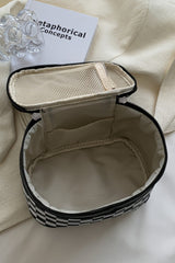 Black Checkered Zipper Large Cosmetic Bag with Handle Makeup Bags JT's Designer Fashion