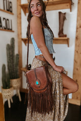 Brown Western Floral Print Ruffled Hem High Waist Loose Maxi Skirt Bottoms JT's Designer Fashion