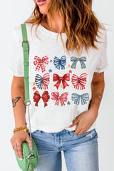 White Stripe and Star Bowknot Graphic Tee Graphic Tees JT's Designer Fashion