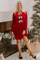 Fiery Red Bowknot Decor High Waist Velvet Mini Dress Mini Dresses JT's Designer Fashion