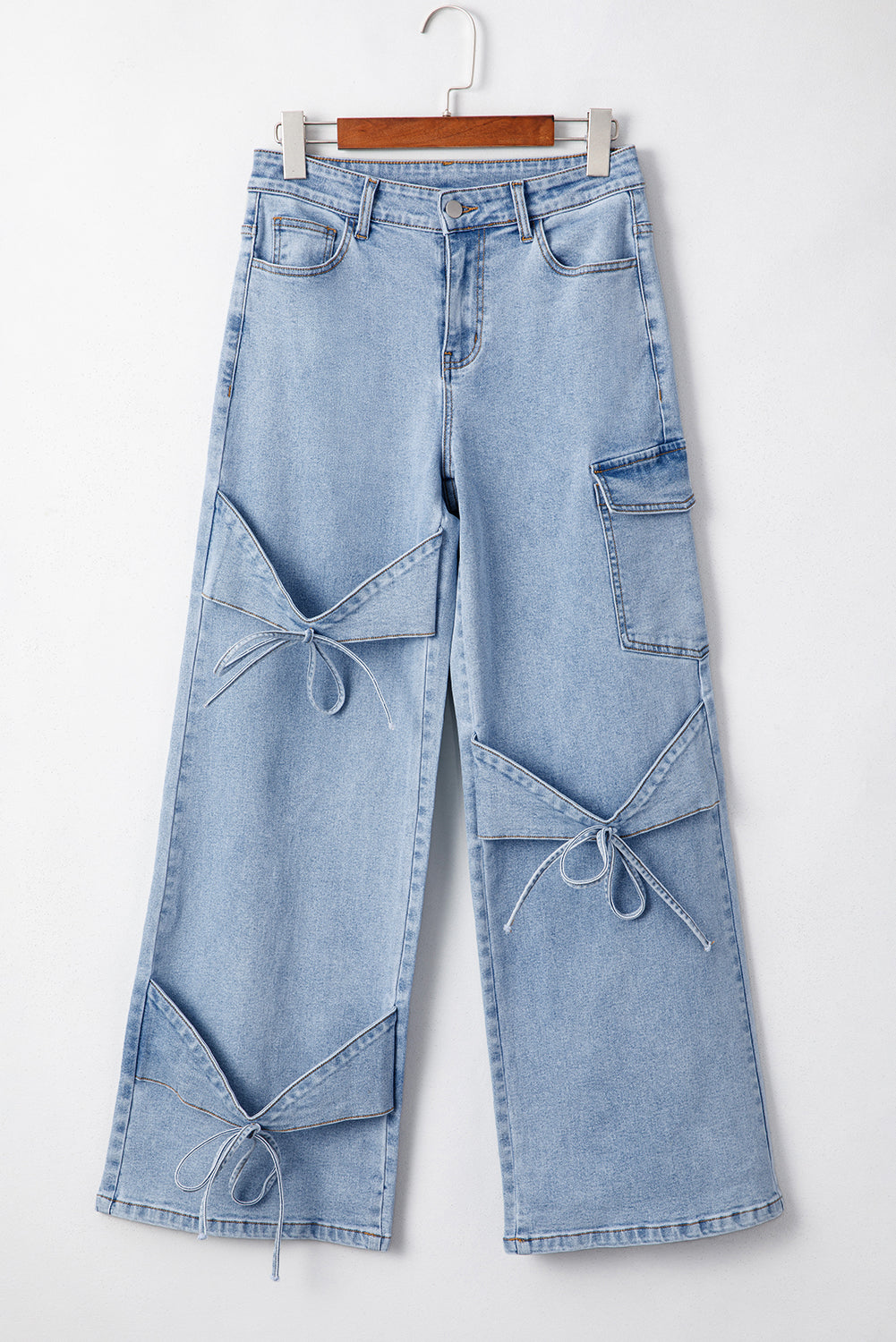 Beau Blue Bowknot Decor Boyfriend Cargo Jeans Jeans JT's Designer Fashion
