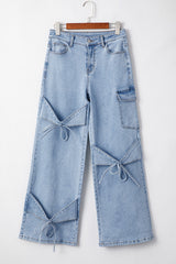 Beau Blue Bowknot Decor Boyfriend Cargo Jeans Jeans JT's Designer Fashion