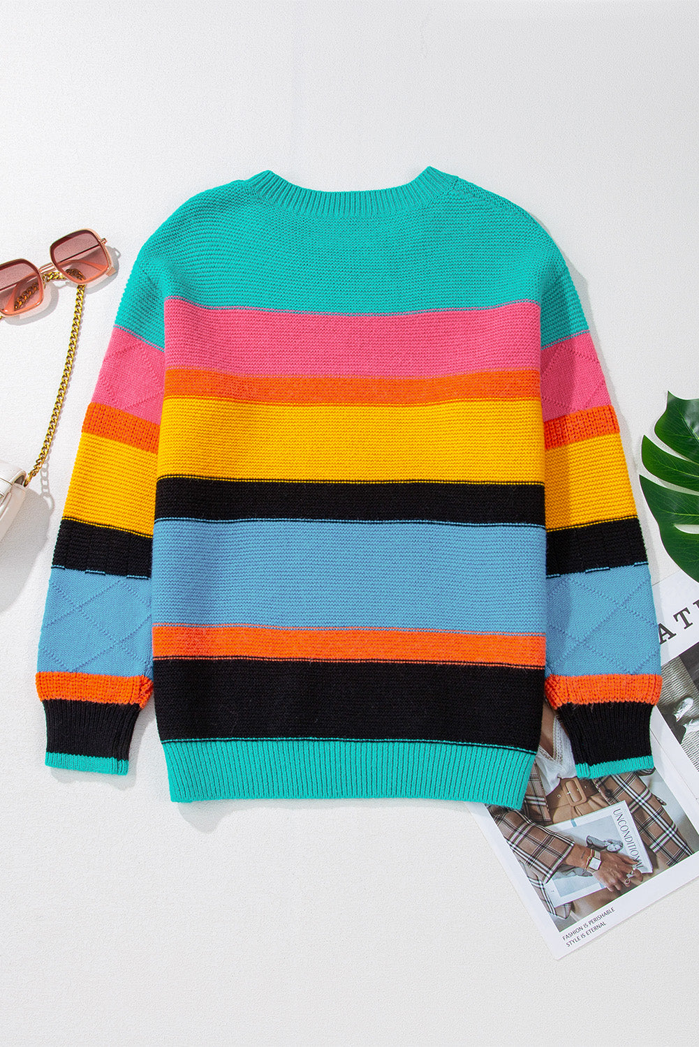 Yellow Colorblock Mixed Textured Drop Shoulder Sweater Sweaters JT's Designer Fashion