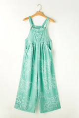 Moonlight Jade Printed Bib Wide Leg Overalls Jumpsuits & Rompers JT's Designer Fashion