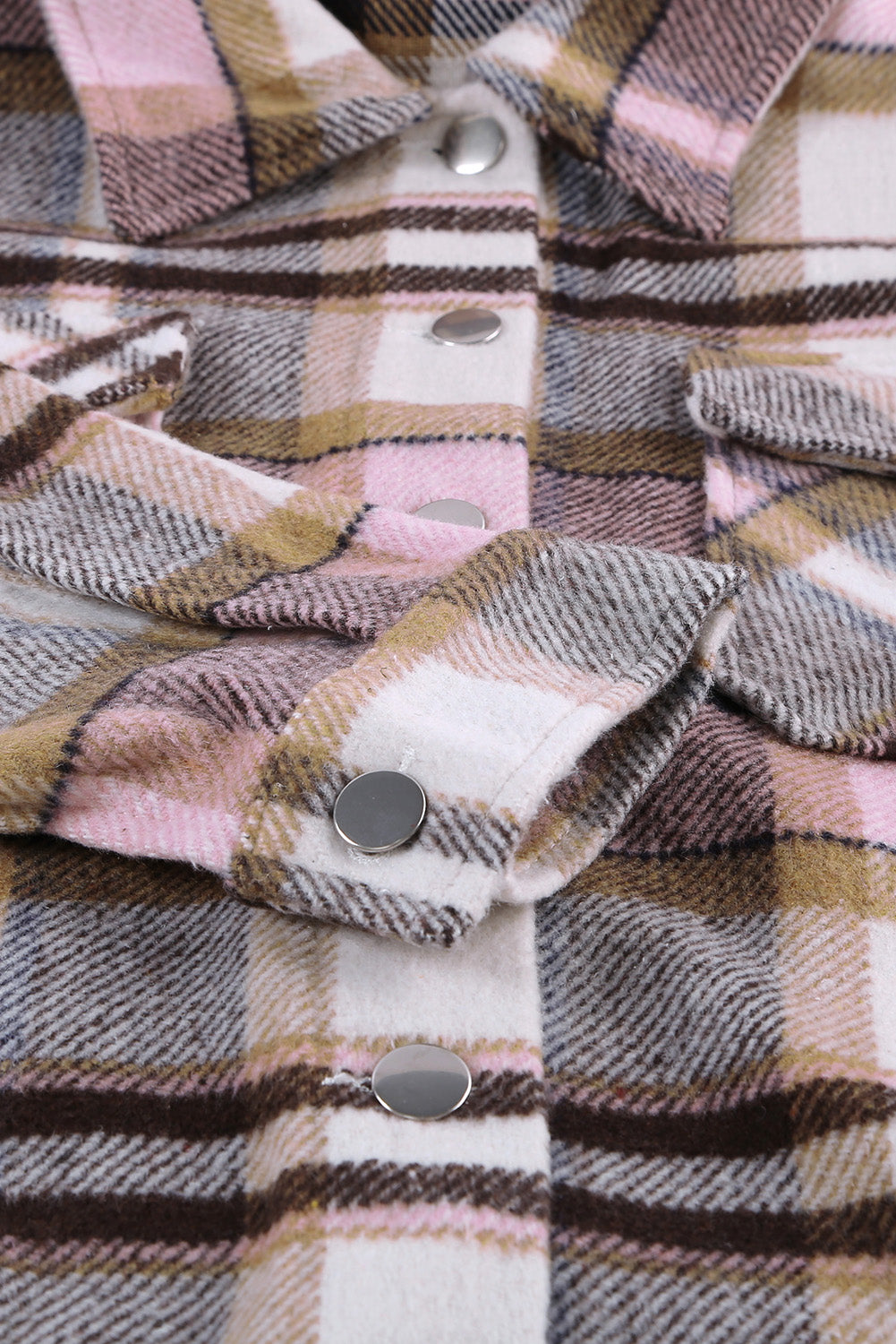 Pink Geometric Plaid Print Pocketed Shacket Plaid Shackets JT's Designer Fashion