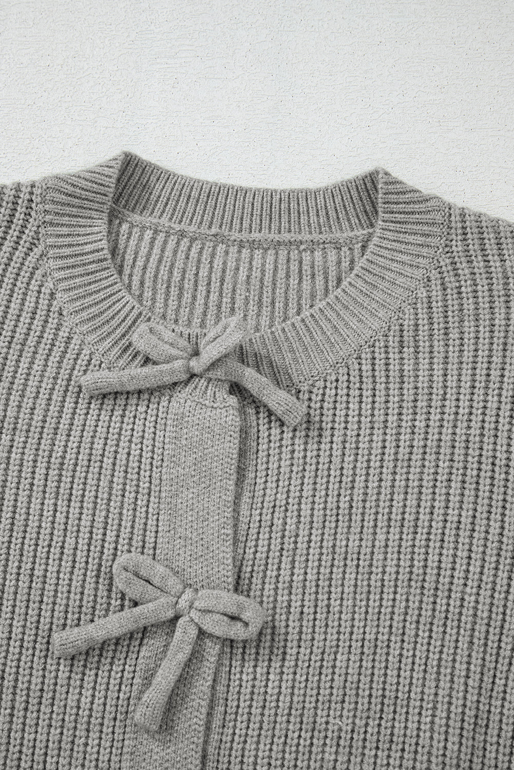 Philippine Gray Ribbed Knit Bow Front Buttoned Cardigan Cardigans JT's Designer Fashion
