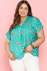 Green Cheetah Print V Neck Short Sleeve Plus Top Plus Size JT's Designer Fashion