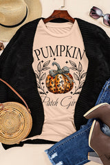 Khaki PUMPKIN Patch Girly Leopard Bowknot Pumpkin Graphic T Shirt Graphic Tees JT's Designer Fashion