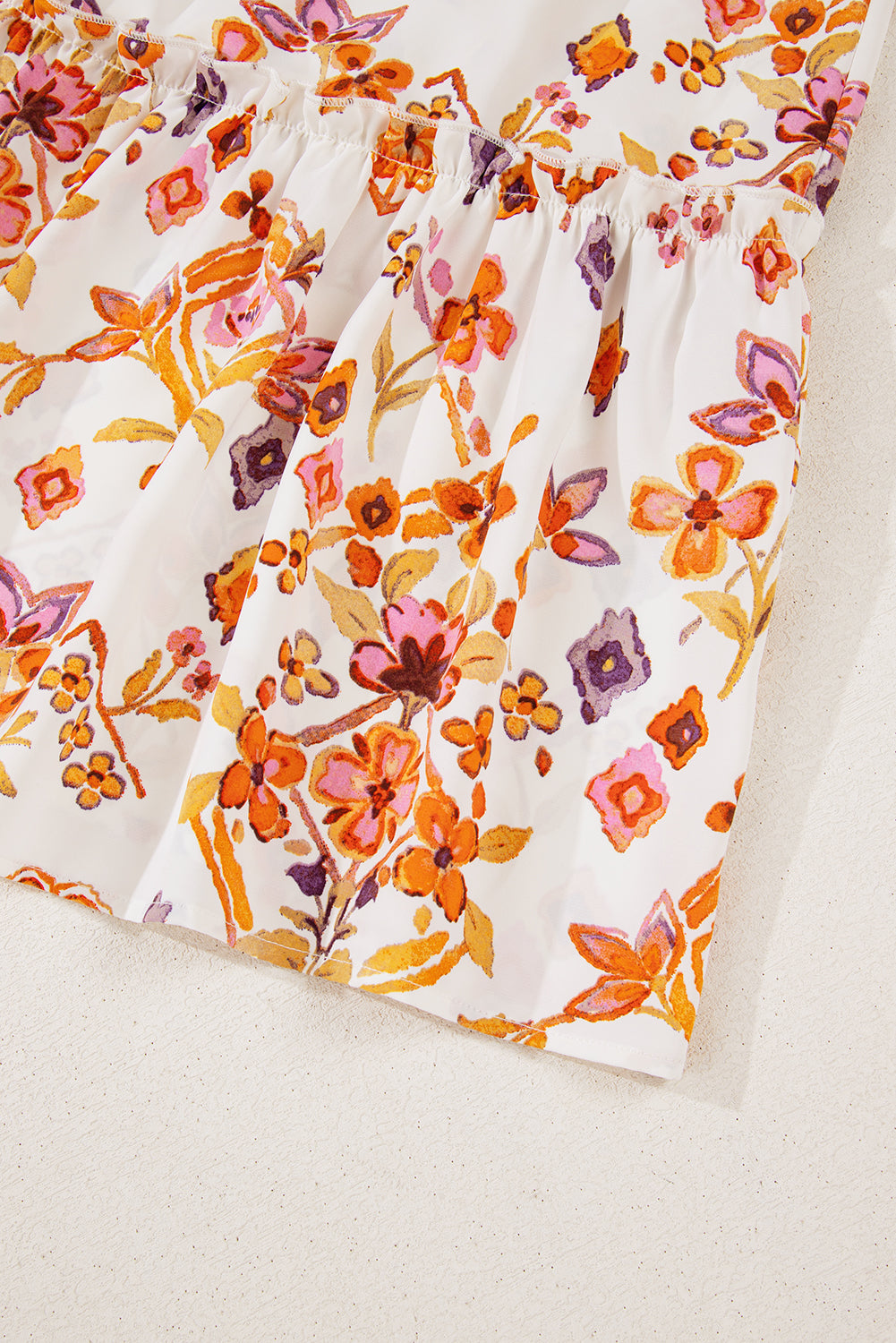 Apricot Floral Geometric Print Ruffled Trim Flutter Sleeve Mini Dress Floral Dresses JT's Designer Fashion
