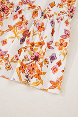 Apricot Floral Geometric Print Ruffled Trim Flutter Sleeve Mini Dress Floral Dresses JT's Designer Fashion