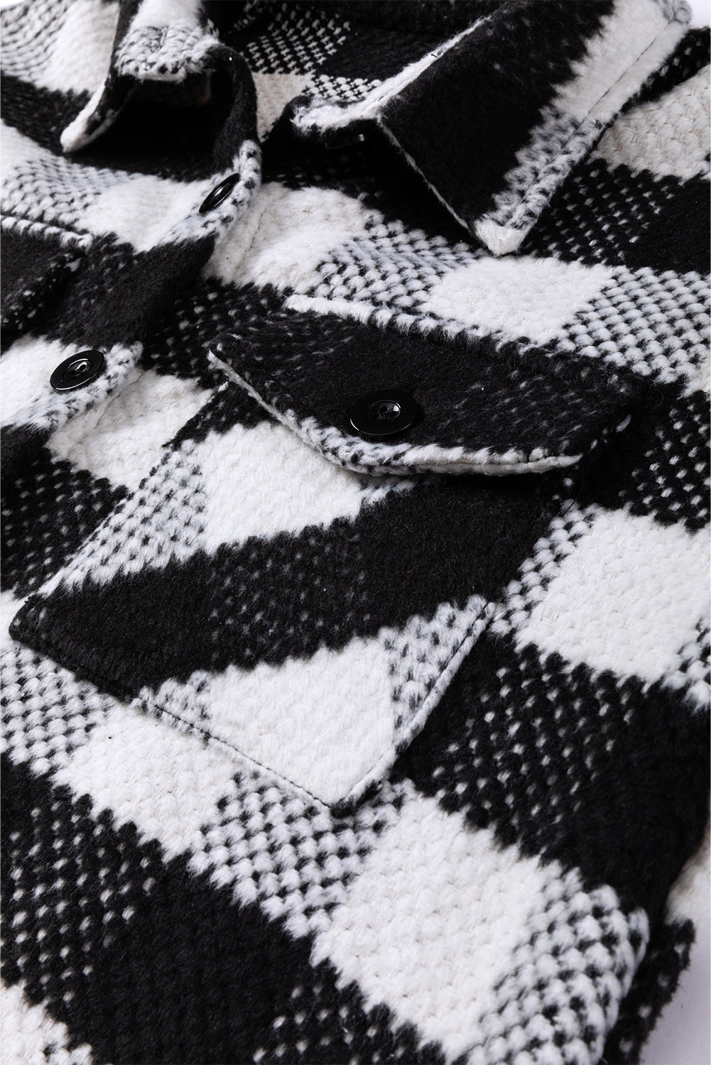 Black Plaid Textured Flap Pocket Shacket Plaid Shackets JT's Designer Fashion