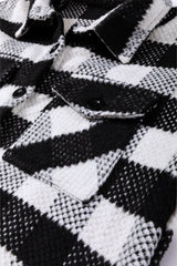 Black Plaid Textured Flap Pocket Shacket Plaid Shackets JT's Designer Fashion