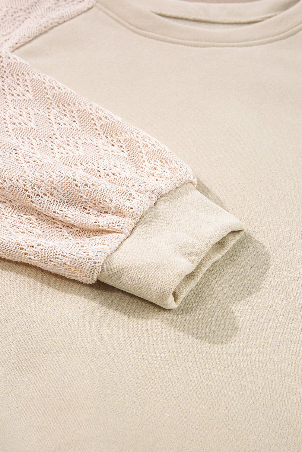 Parchment Eyelet Knit Patchwork Raglan Sleeve Pullover Top Sweatshirts & Hoodies JT's Designer Fashion