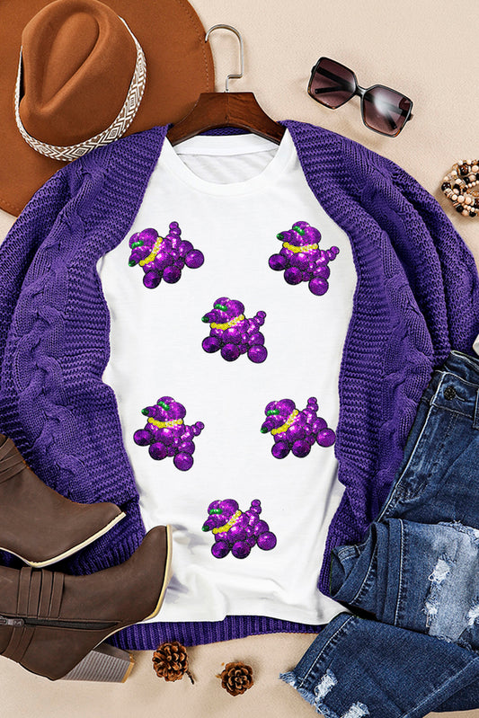 White Sequin Balloon Puppy Graphic Mardi Gras Tee Graphic Tees JT's Designer Fashion