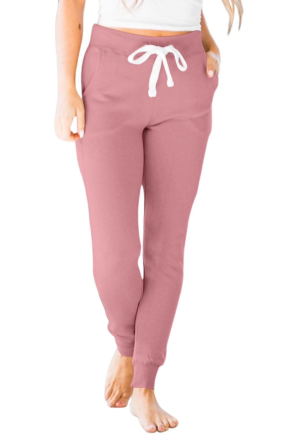 Fushia Drawstring Waist Pocketed Joggers Bottoms JT's Designer Fashion