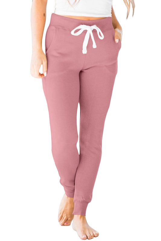 Fushia Drawstring Waist Pocketed Joggers Bottoms JT's Designer Fashion