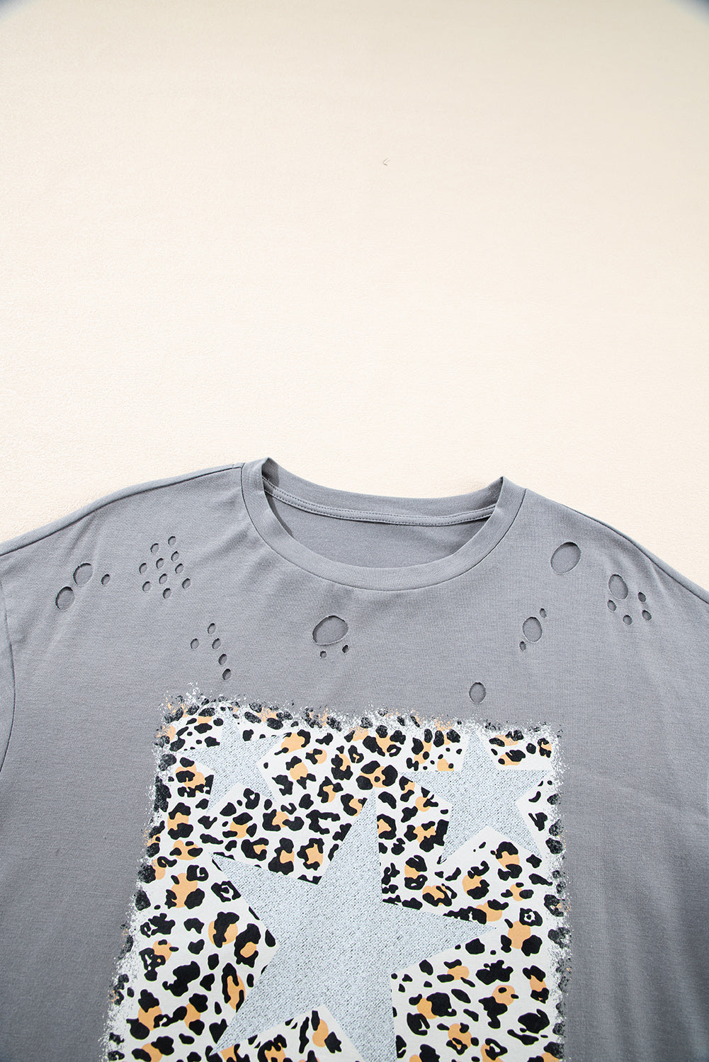 Medium Grey Stars Leopard Graphic Distressed Tee Graphic Tees JT's Designer Fashion