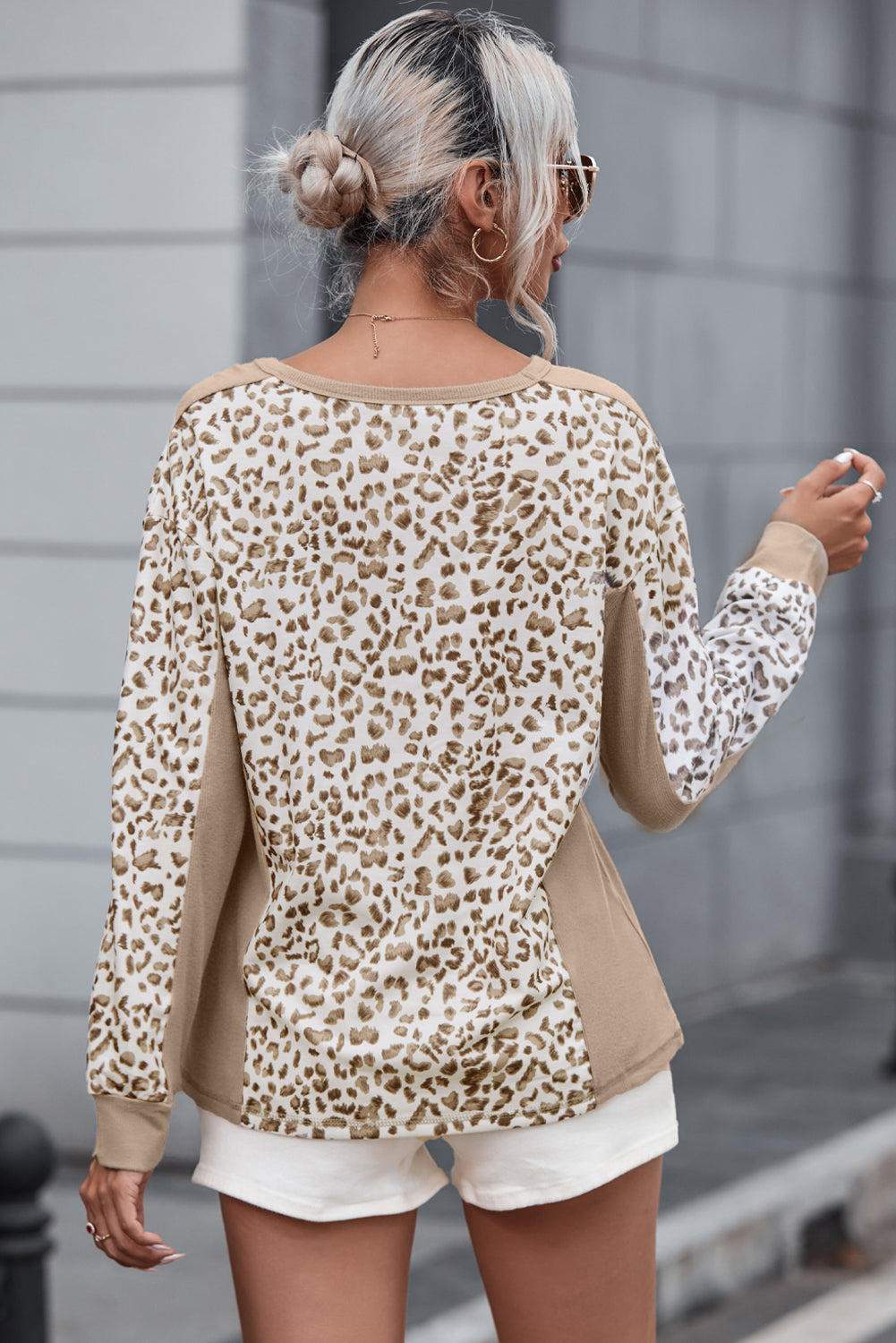 Leopard Print Crew Neck Long Sleeve Top Long Sleeve Tops JT's Designer Fashion