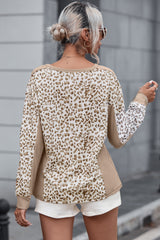 Leopard Print Crew Neck Long Sleeve Top Long Sleeve Tops JT's Designer Fashion
