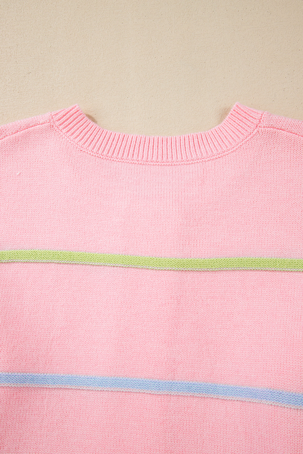 Pink Rainbow Stripes Drop Shoulder Baggy Henley Sweater Sweaters JT's Designer Fashion