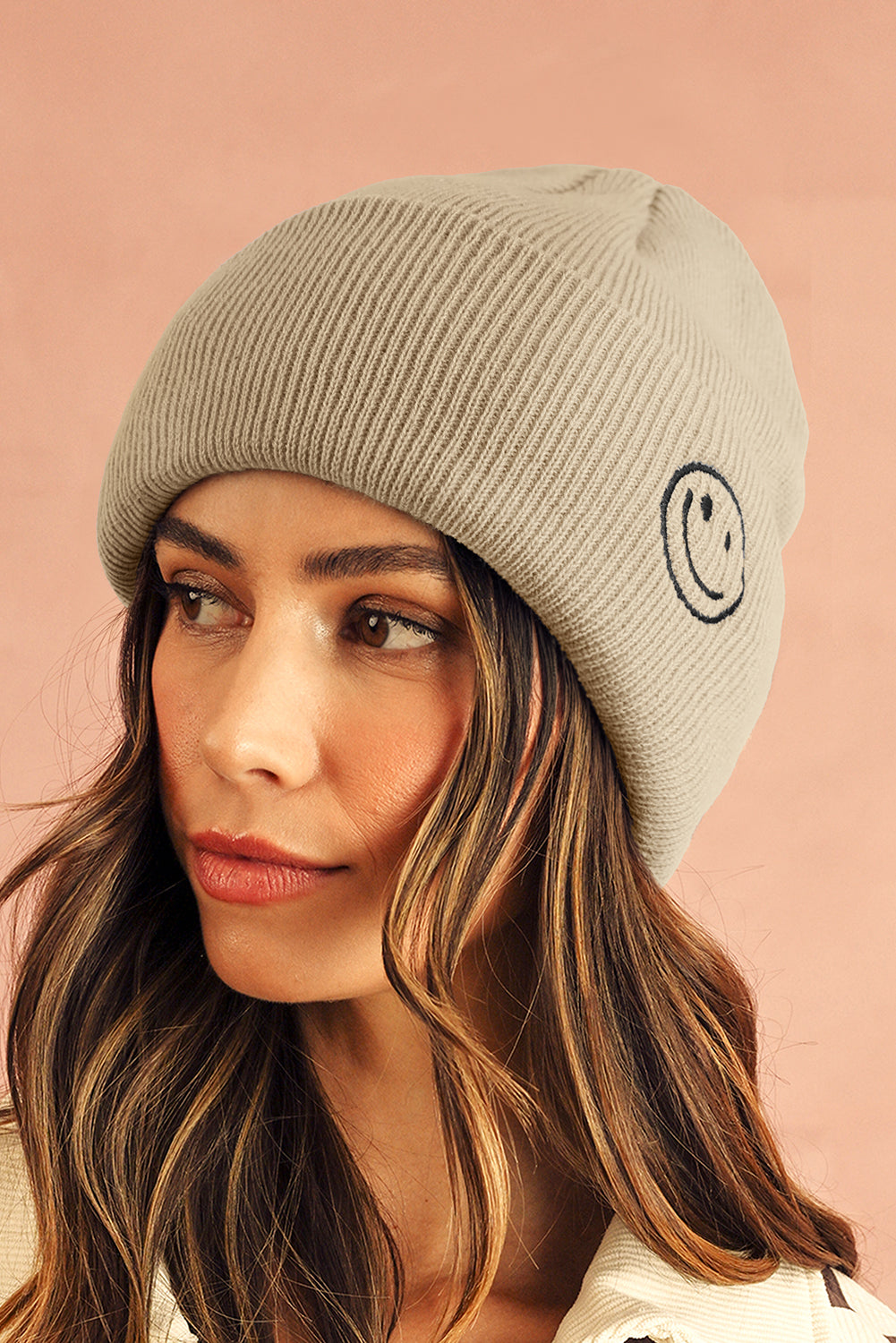 White Smiley Face Eaveless Beanie Hats Hats & Caps JT's Designer Fashion