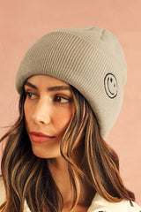 White Smiley Face Eaveless Beanie Hats Hats & Caps JT's Designer Fashion