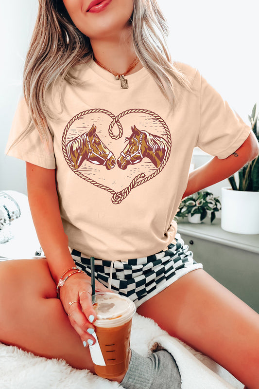 Khaki Rodeo Horse Graphic Western Cowgirl Fashion T Shirt Graphic Tees JT's Designer Fashion