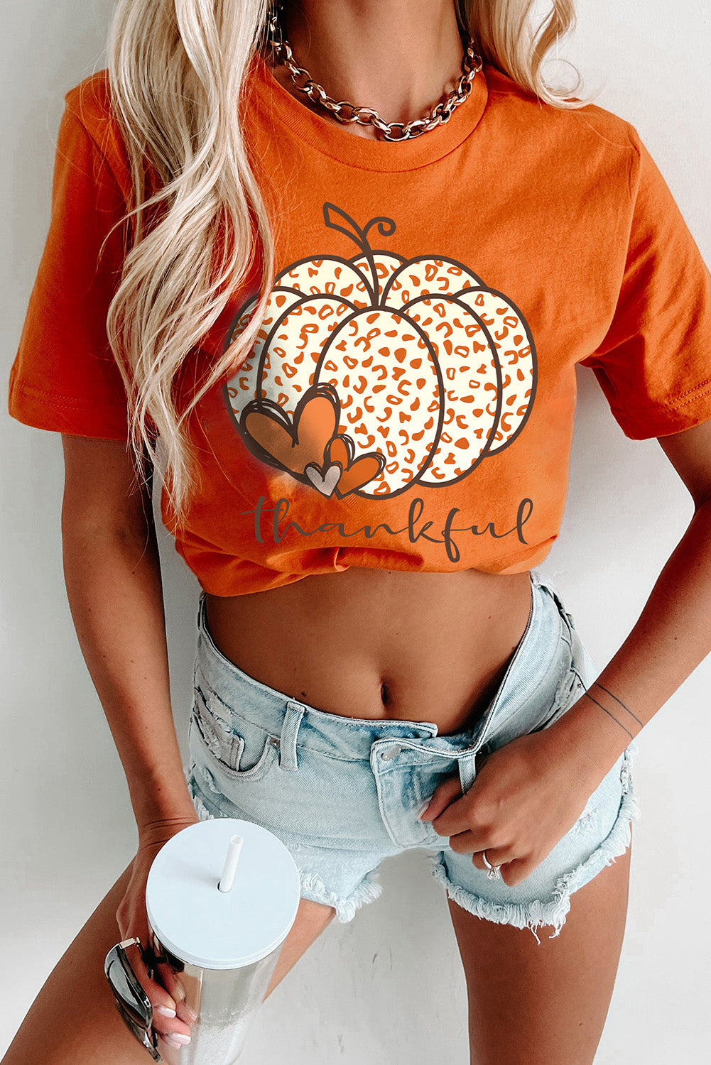 Orange Leopard Pumpkin Graphic Tee Graphic Tees JT's Designer Fashion