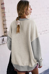 Light Grey Color Block Thumbhole Sleeve Drop Shoulder Sweatshirt Sweatshirts & Hoodies JT's Designer Fashion